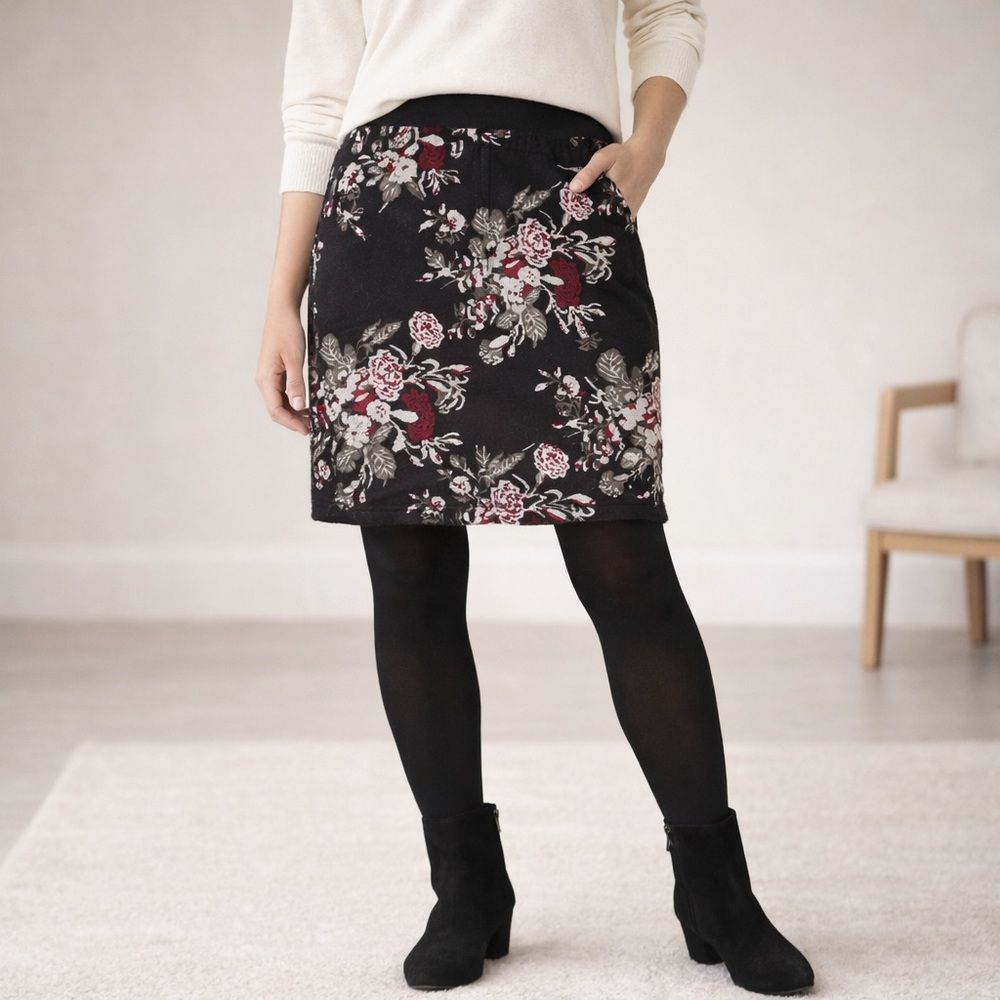 J.Jill Black Floral Knit Skirt XS Petite Pull On NWT Cottagecore - Picture 2 of 9